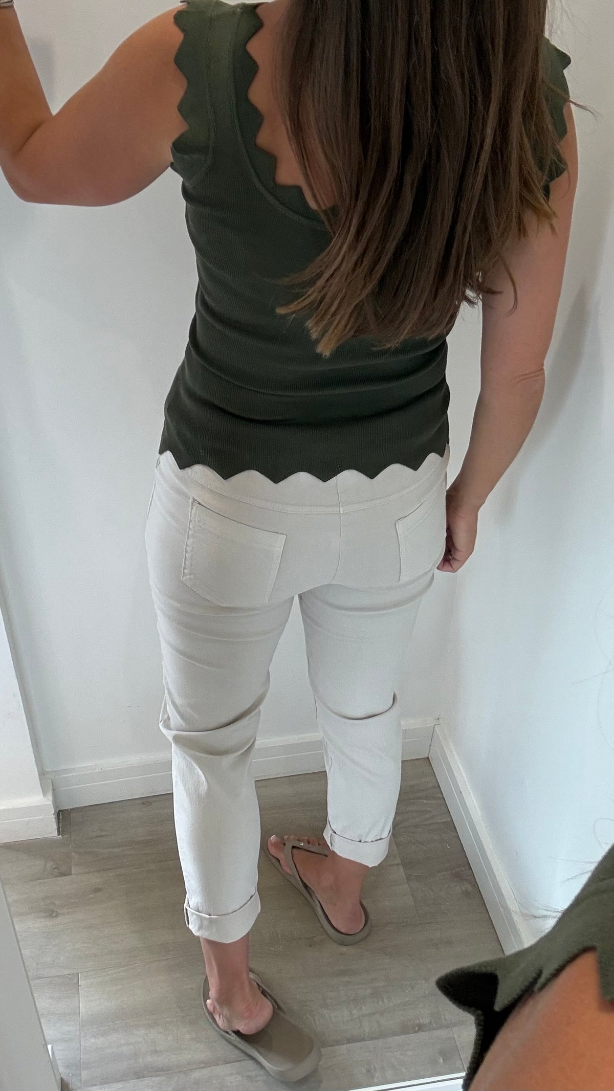 KHAKI SCALLOP VEST TOP