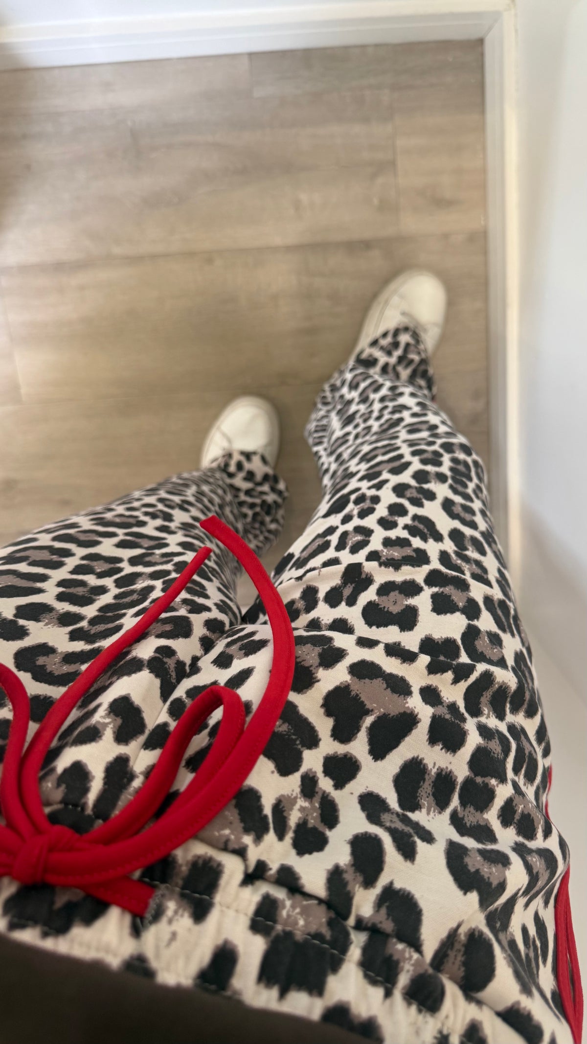 LEOPARD WIDE LEG TROUSERS WITH RED SIDE STRIPE