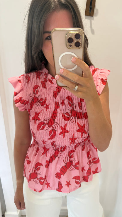 LOBSTER PRINT SMOCK TOP