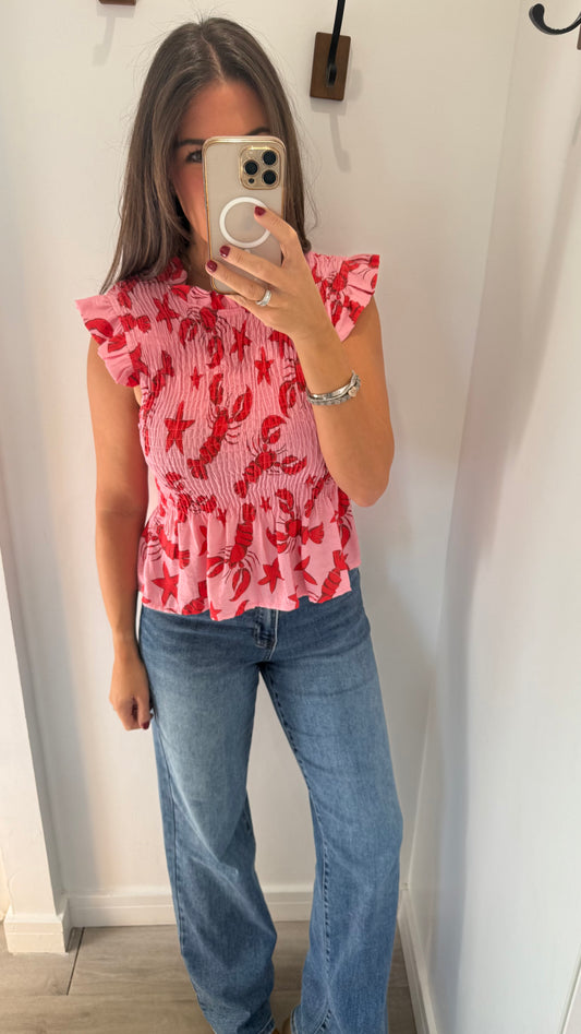 LOBSTER PRINT SMOCK TOP