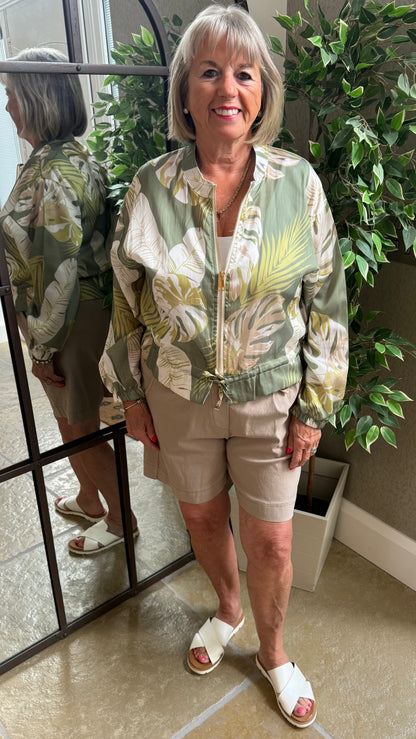 LEAF PRINT SILKY BOMBER JACKET