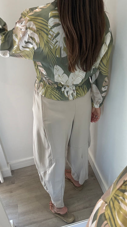 LEAF PRINT SILKY BOMBER JACKET