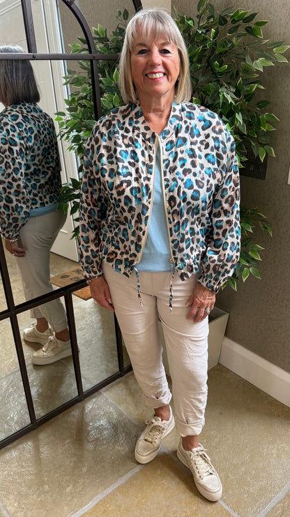 LEOPARD PRINT SILKY BOMBER JACKET