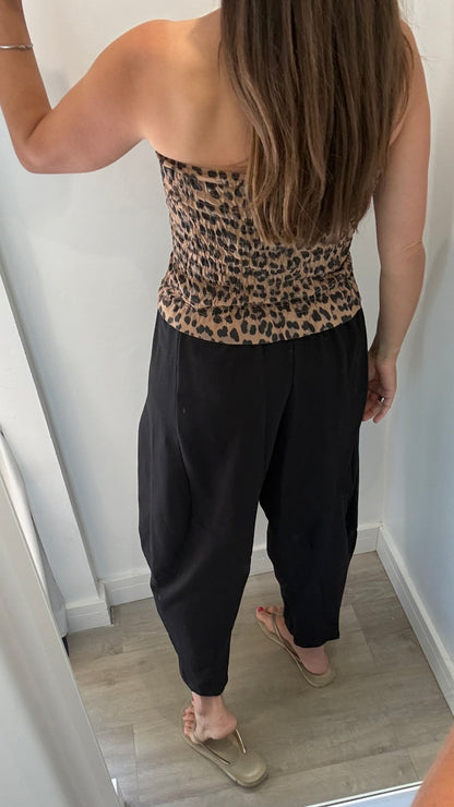 LEOPARD PRINT SHIRRED BOOB TUBE
