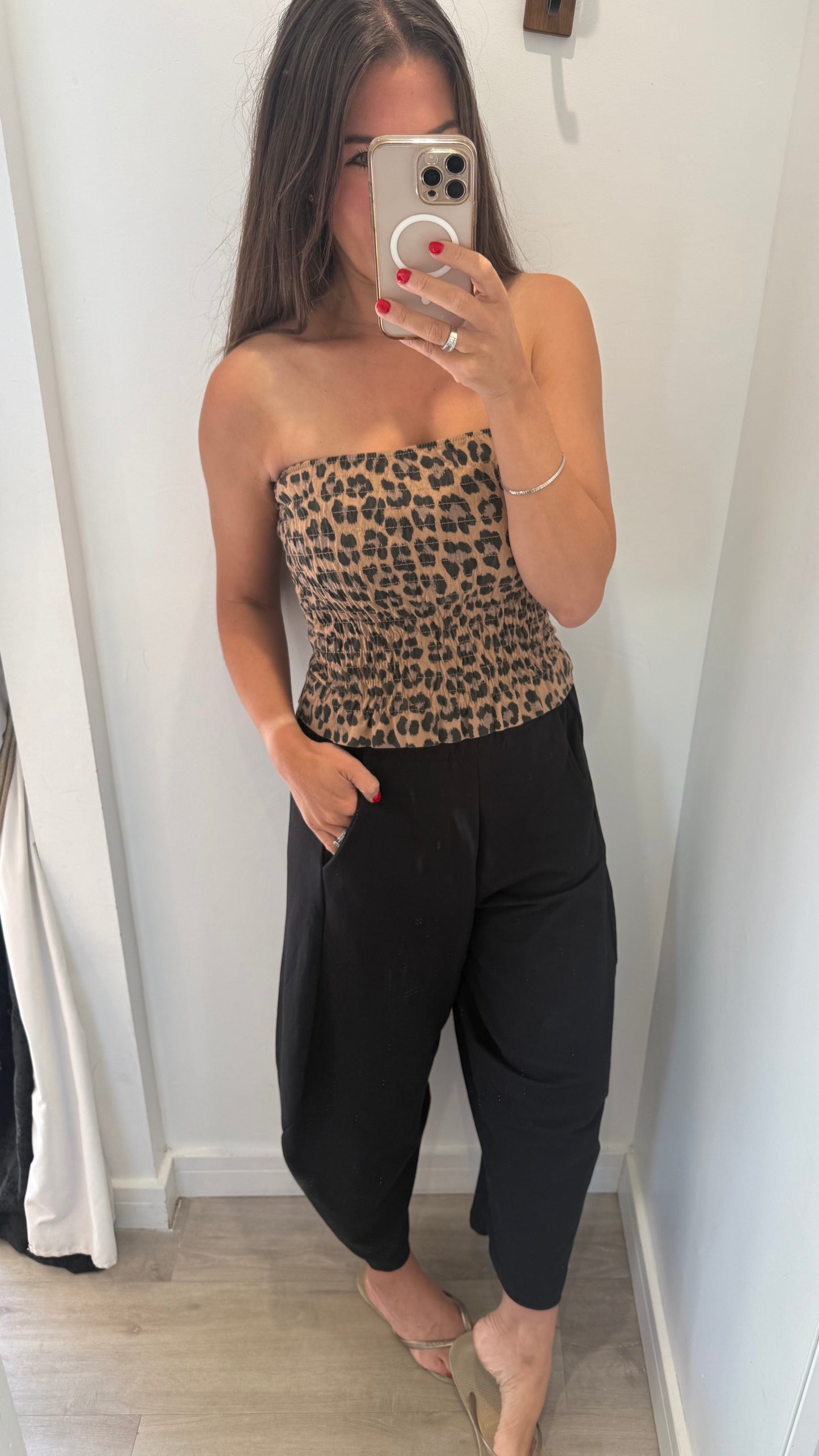 LEOPARD PRINT SHIRRED BOOB TUBE