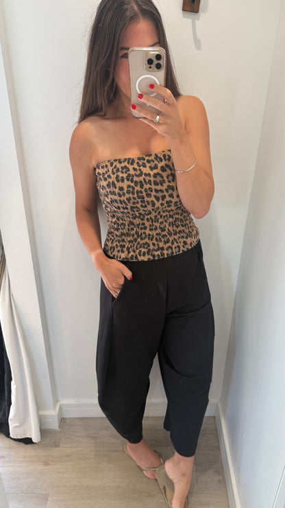 LEOPARD PRINT SHIRRED BOOB TUBE