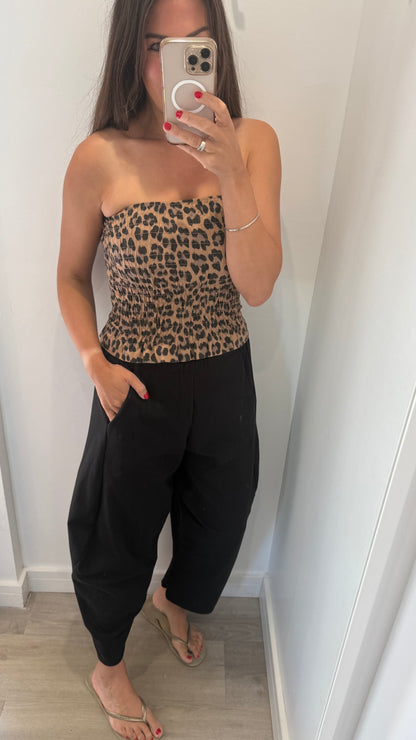 LEOPARD PRINT SHIRRED BOOB TUBE