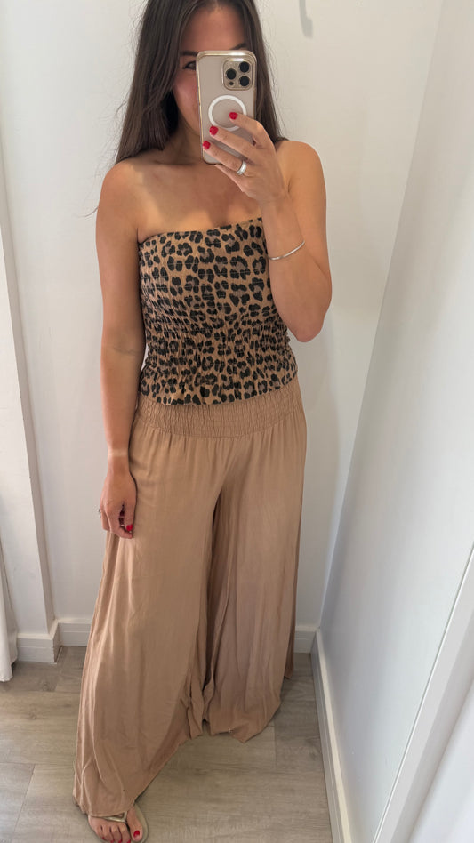 LEOPARD PRINT SHIRRED BOOB TUBE