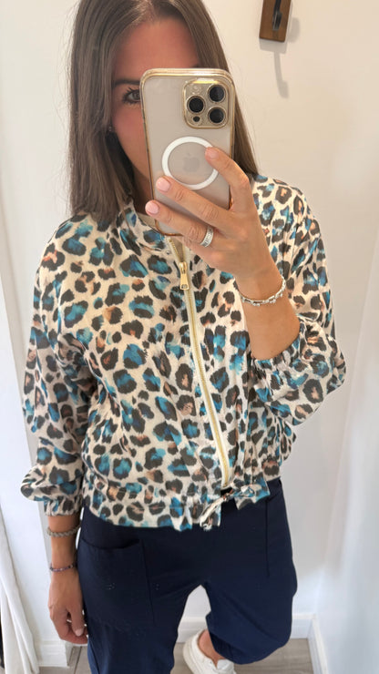 LEOPARD PRINT SILKY BOMBER JACKET