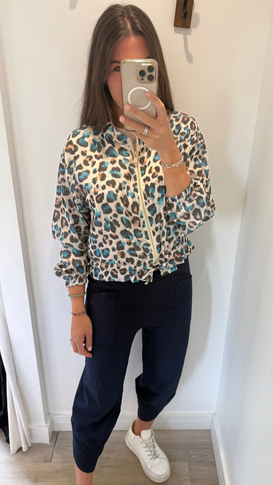 LEOPARD PRINT SILKY BOMBER JACKET