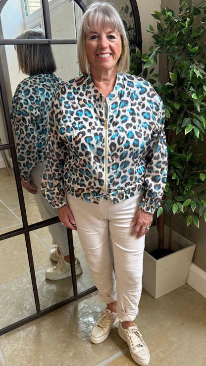 LEOPARD PRINT SILKY BOMBER JACKET