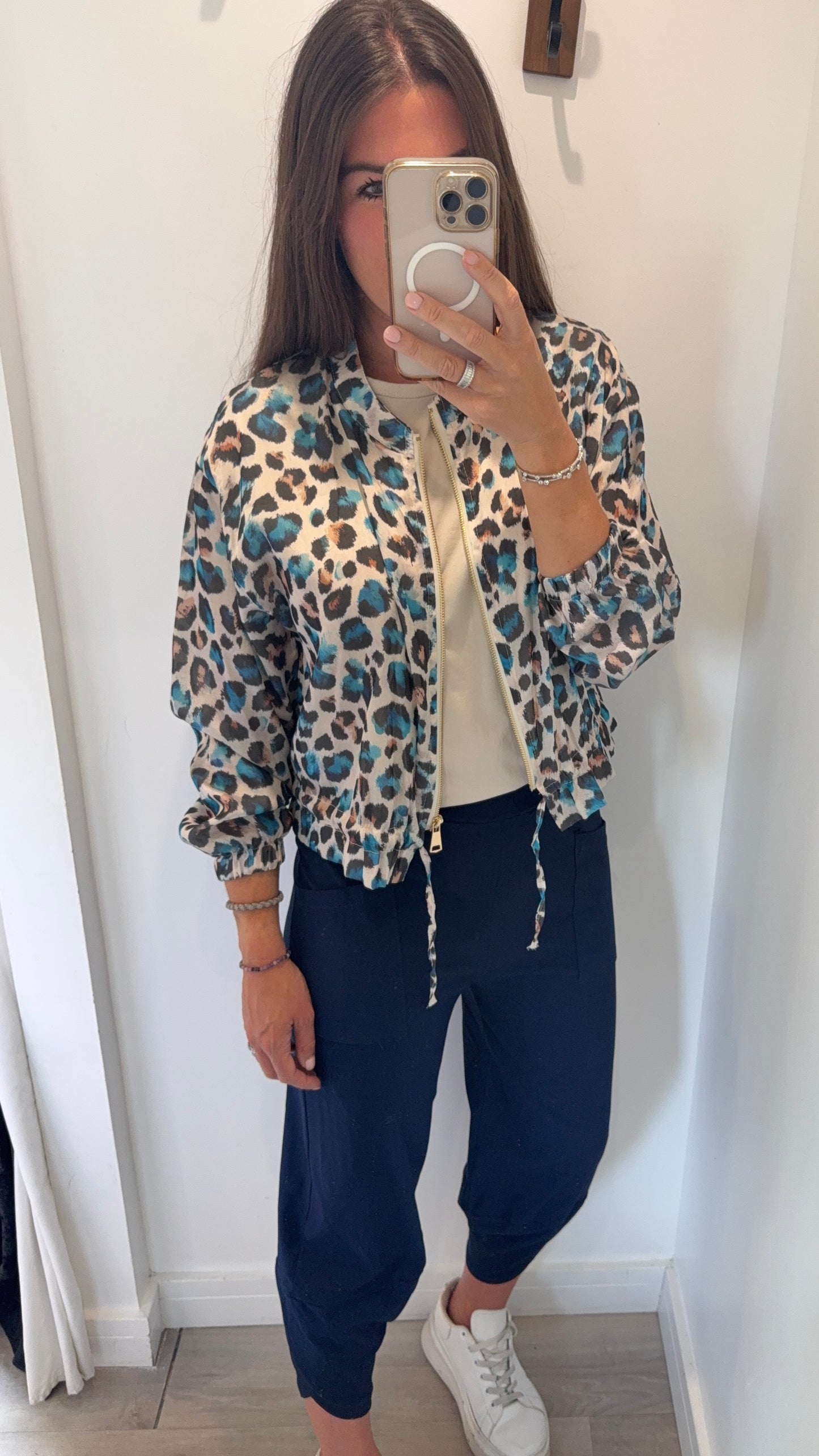 LEOPARD PRINT SILKY BOMBER JACKET