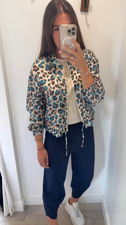 LEOPARD PRINT SILKY BOMBER JACKET