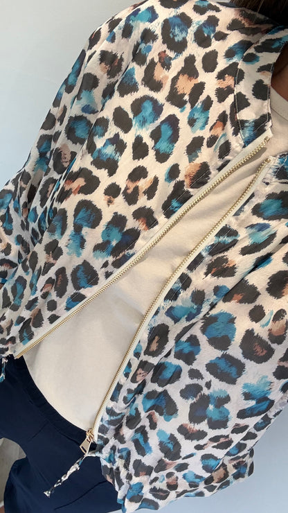 LEOPARD PRINT SILKY BOMBER JACKET