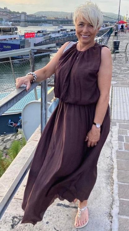 CHOCOLATE ELASTICATED MAXI DRESS