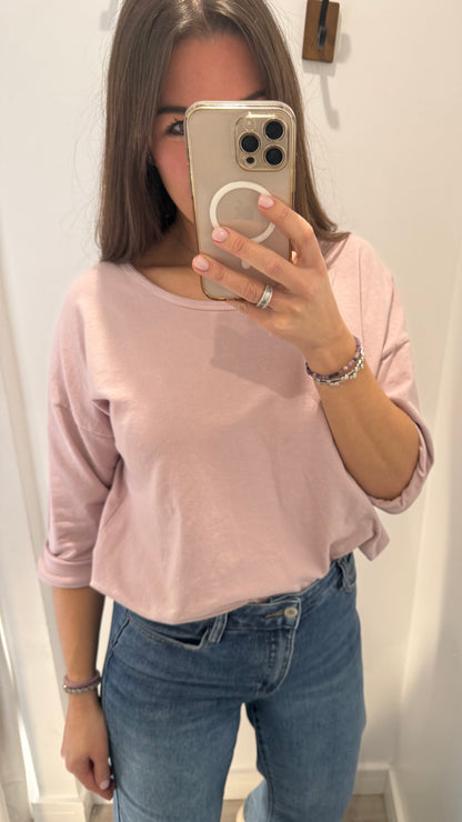 LILAC PINK ROLL SLEEVE SWEAT