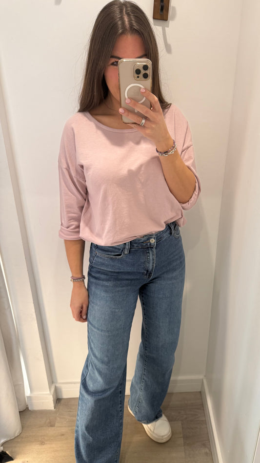 LILAC PINK ROLL SLEEVE SWEAT