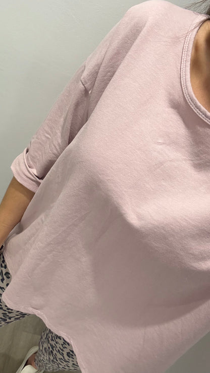LILAC PINK ROLL SLEEVE SWEAT