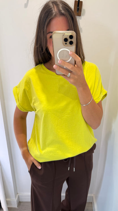 EVERYDAY ROLL SLEEVE TEE - LIME GREEN