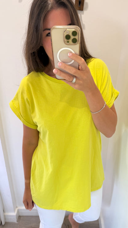 EVERYDAY ROLL SLEEVE TEE - LIME GREEN