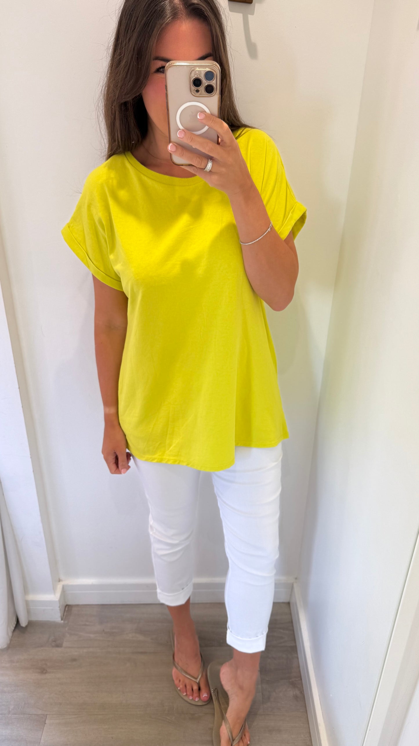 EVERYDAY ROLL SLEEVE TEE - LIME GREEN