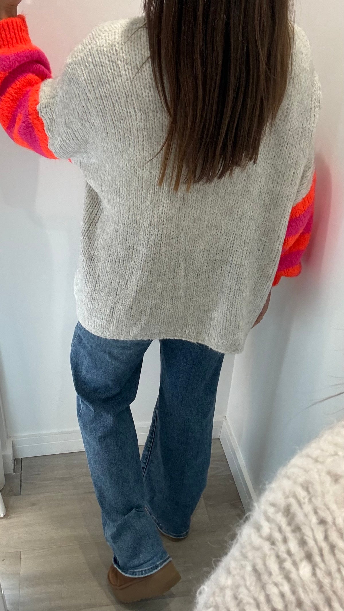 MARL GREY NEON STRIPE SLEEVE CHUNKY CARDIGAN