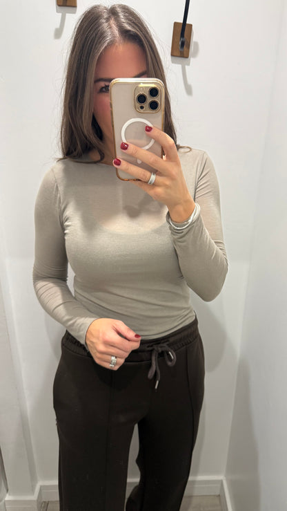 MOCHA 10% CASHMERE MIX LONG SLEEVE TOP