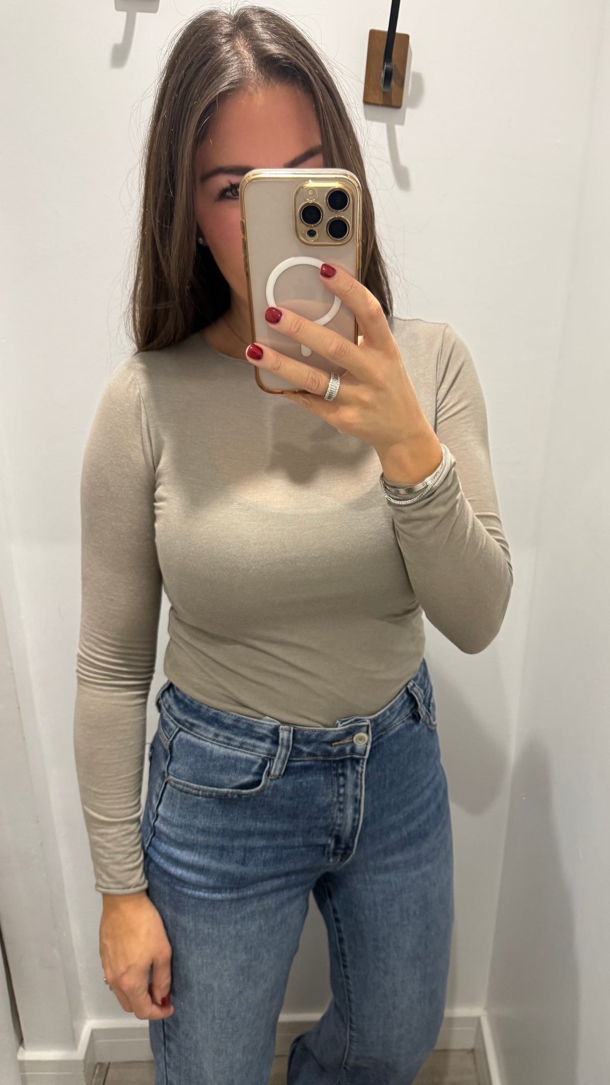 MOCHA 10% CASHMERE MIX LONG SLEEVE TOP