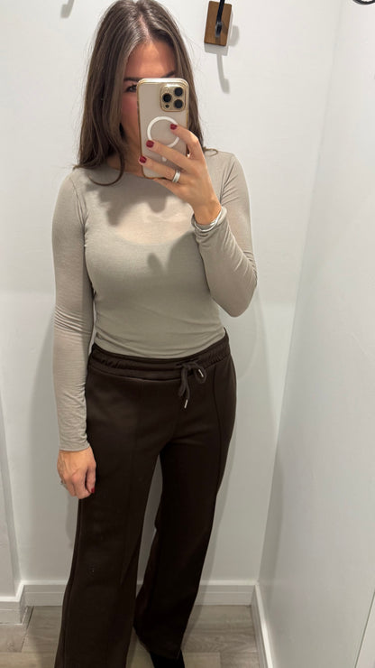 MOCHA 10% CASHMERE MIX LONG SLEEVE TOP