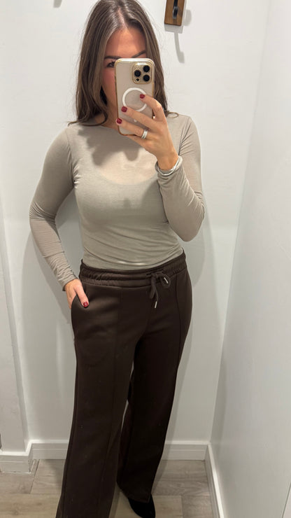 MOCHA 10% CASHMERE MIX LONG SLEEVE TOP