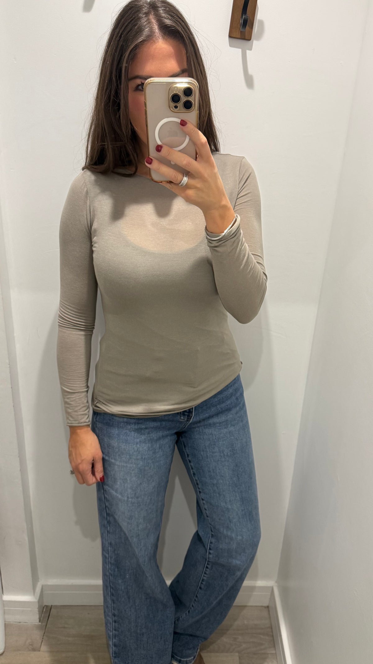 MOCHA 10% CASHMERE MIX LONG SLEEVE TOP