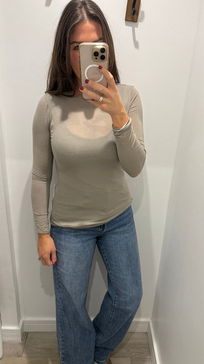 MOCHA 10% CASHMERE MIX LONG SLEEVE TOP