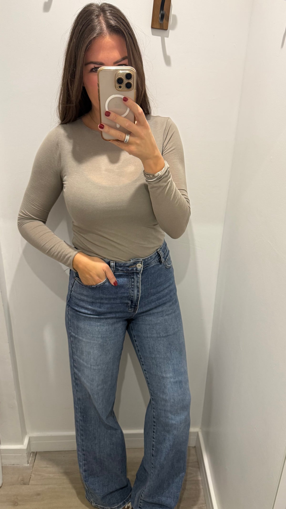 MOCHA 10% CASHMERE MIX LONG SLEEVE TOP