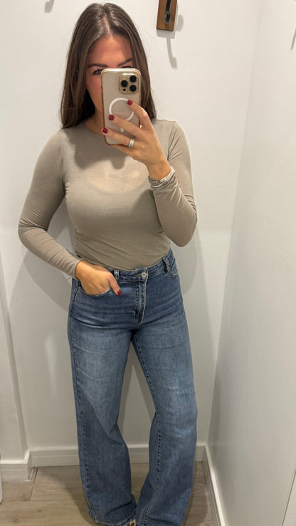 MOCHA 10% CASHMERE MIX LONG SLEEVE TOP