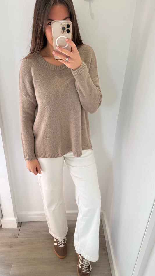 MOCHA LIGHTWEIGHT ROUND NECK KNIT
