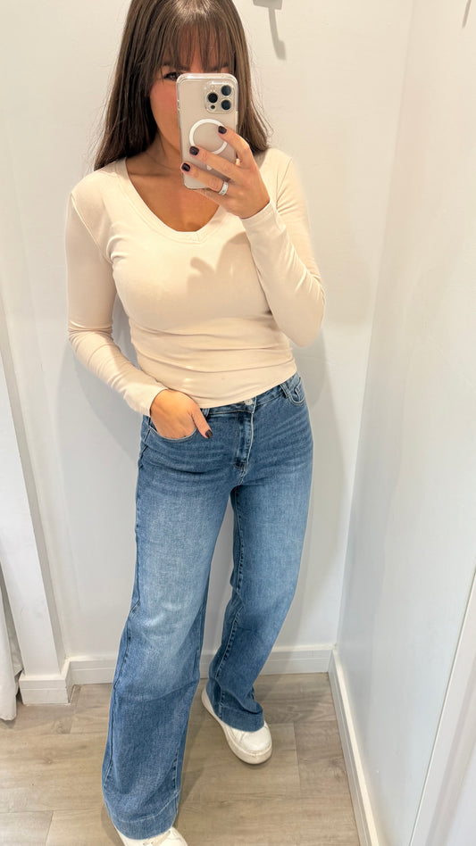 MID WASH DAD FIT SUPER STRETCH JEANS - STANDARD LENGTH