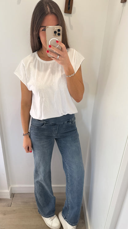 MID DENIM WASH TOCADO JEANS (STRAIGHT LEG)