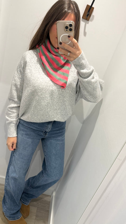 TRIANGLE STRIPE KNIT SCARF - MINT & CORAL STRIPE