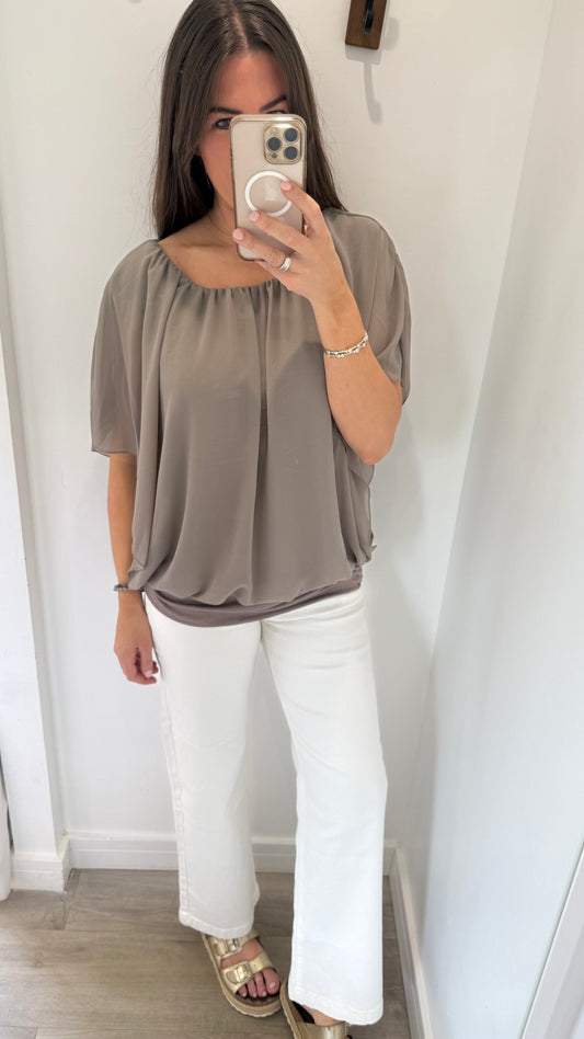 MOCHA CHIFFON ELASTICATED TOP