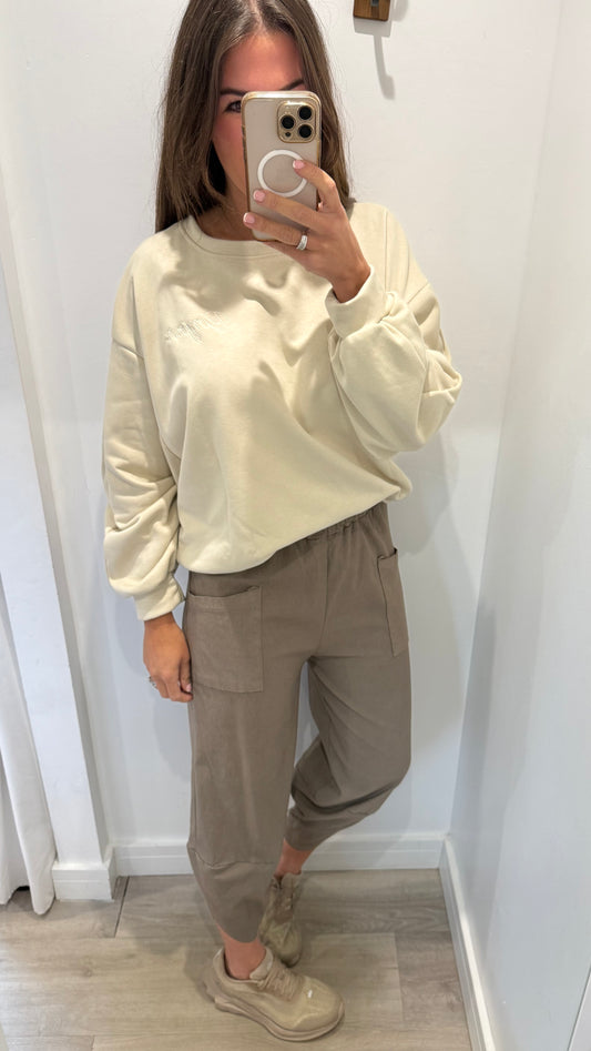 MOCHA CROPPED POCKET TROUSERS