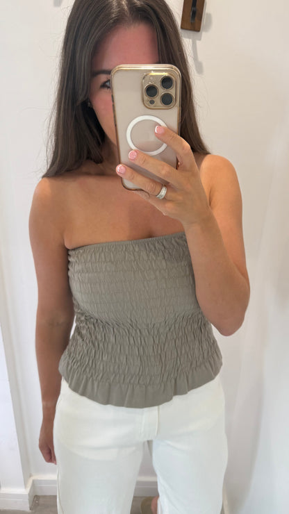 MOCHA SHIRRED BOOB TUBE