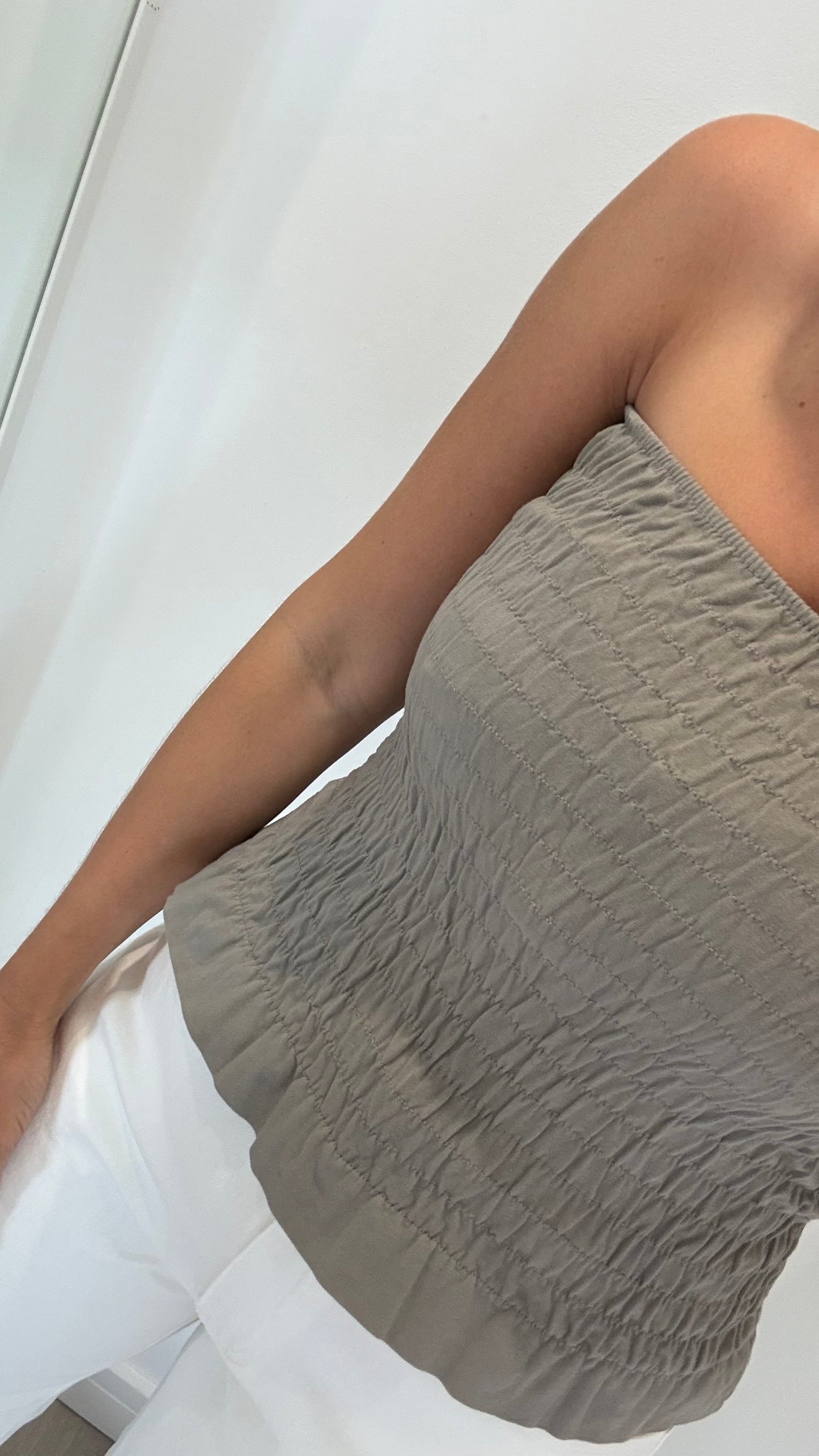 MOCHA SHIRRED BOOB TUBE