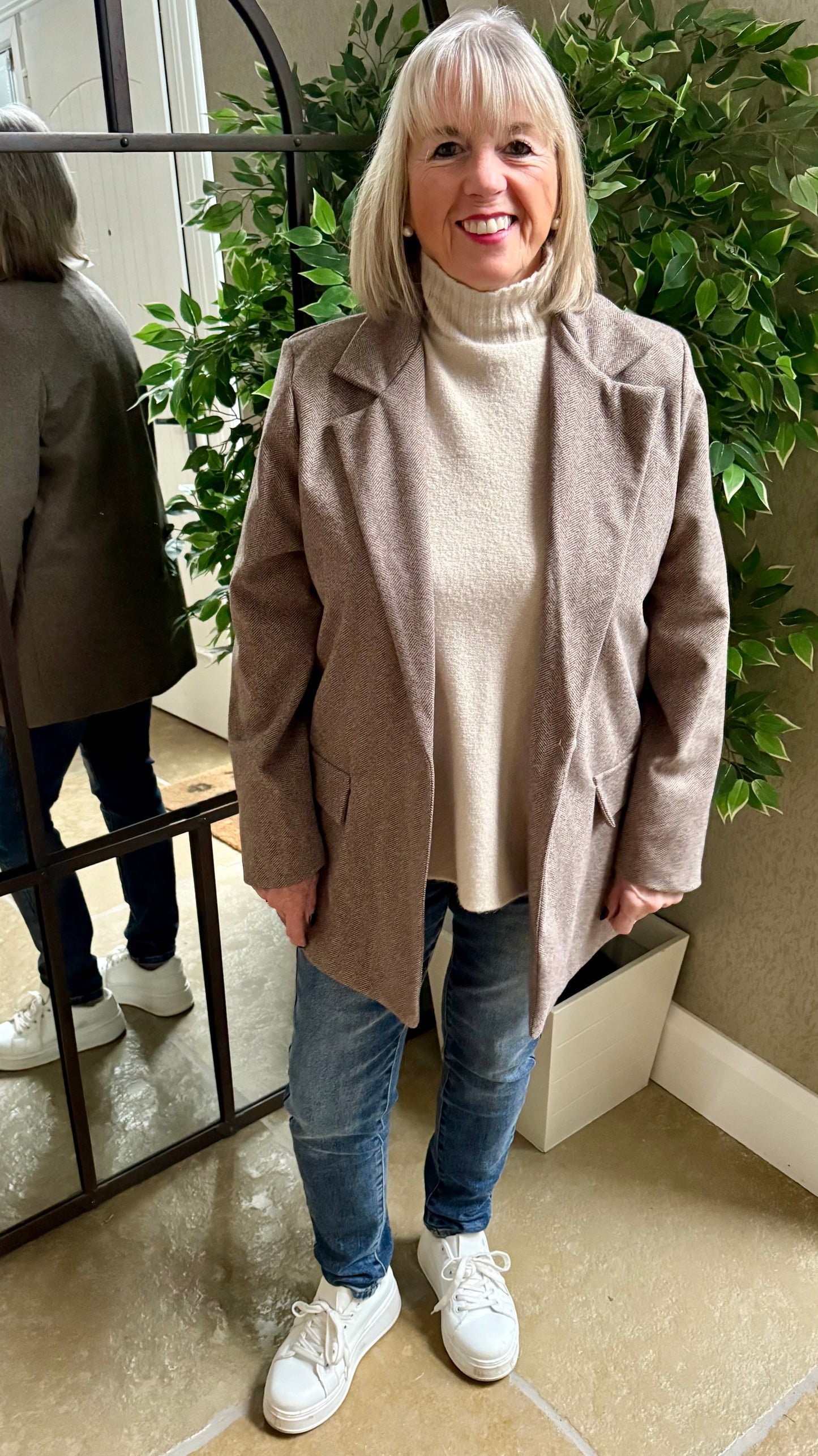 MOCHA TWEED STYLE ONE-BUTTON BLAZER