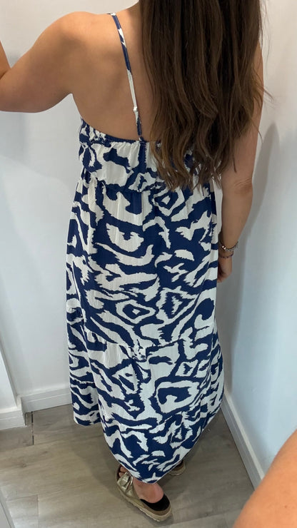 NAVY ABSTRACT MAXI DRESS