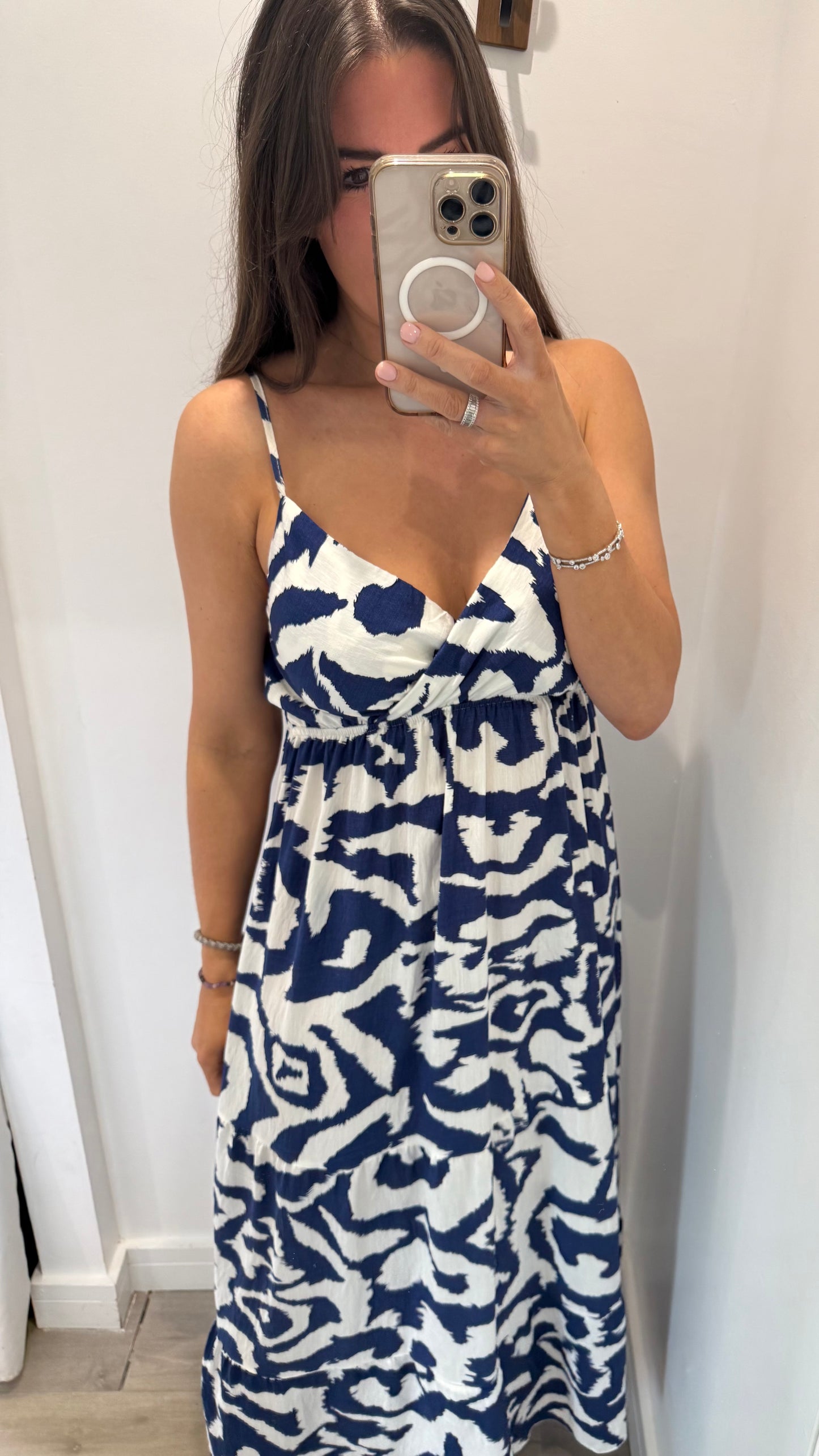NAVY ABSTRACT MAXI DRESS