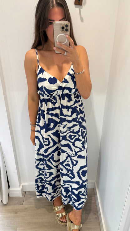 NAVY ABSTRACT MAXI DRESS