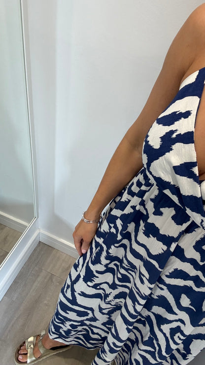 NAVY ABSTRACT MAXI DRESS