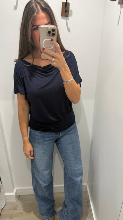 NAVY BATWING JERSEY TOP