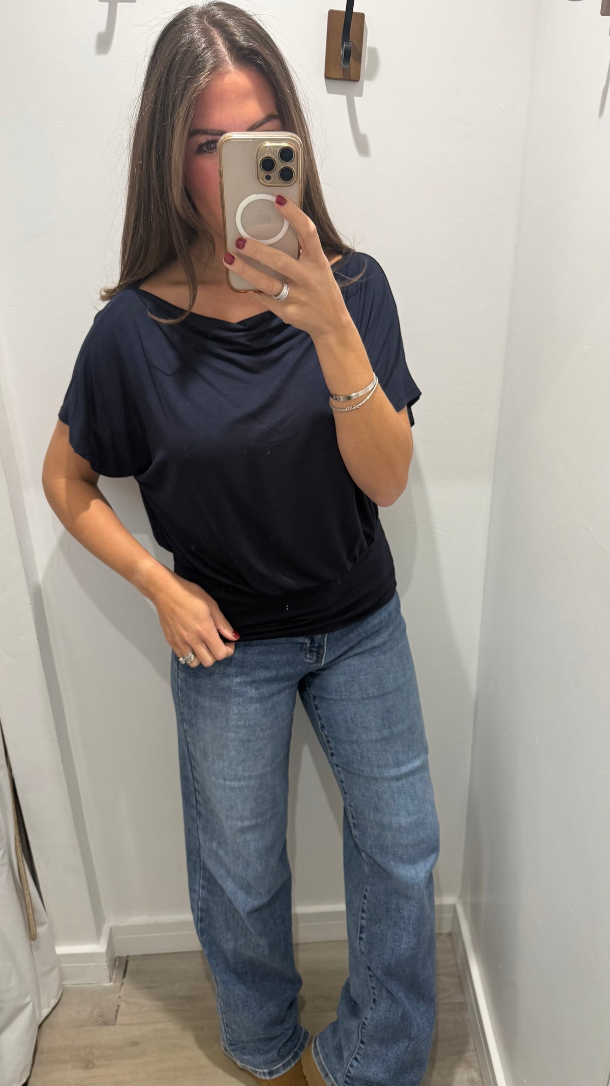 NAVY BATWING JERSEY TOP
