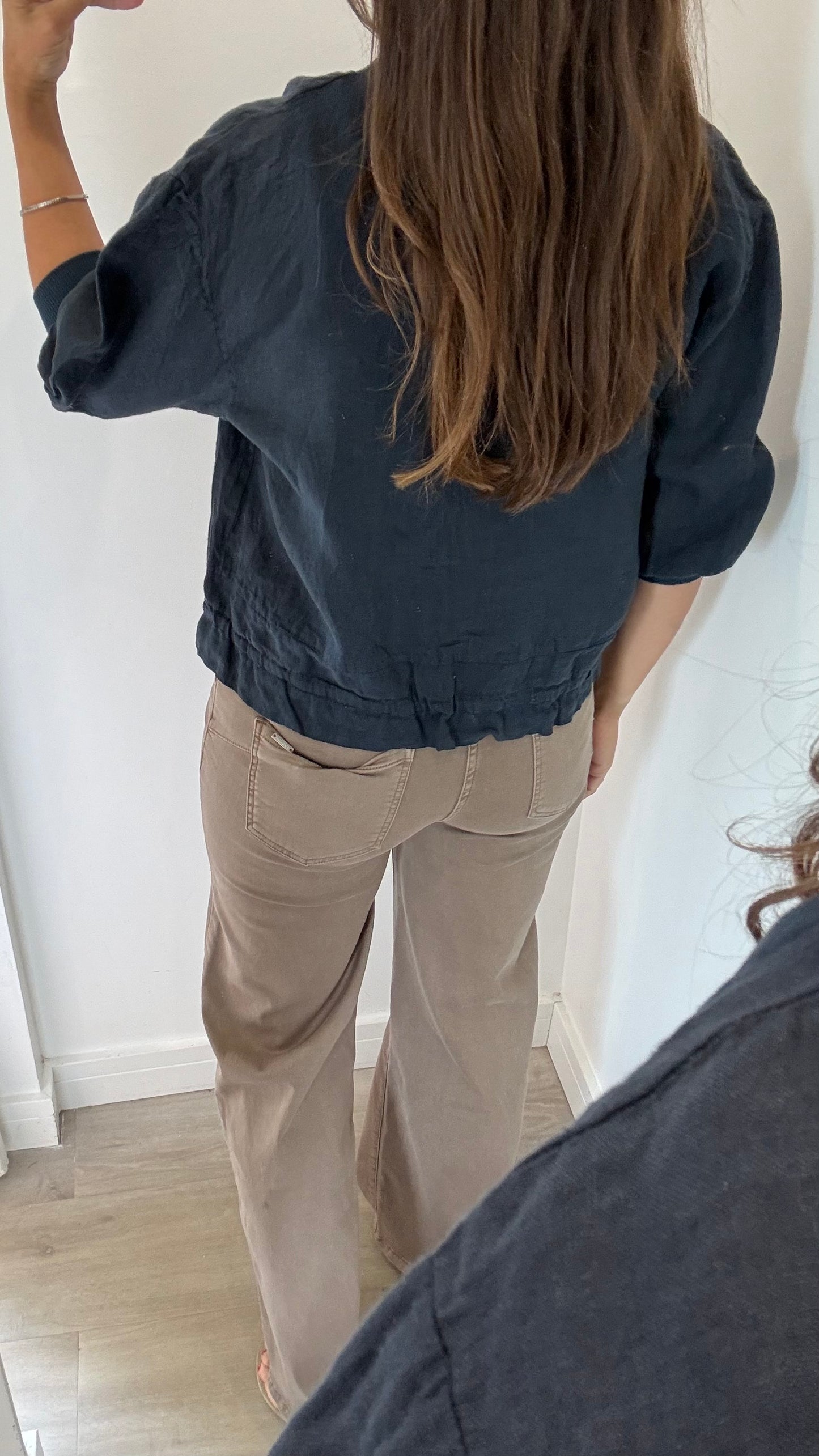 NAVY LINEN BOMBER JACKET